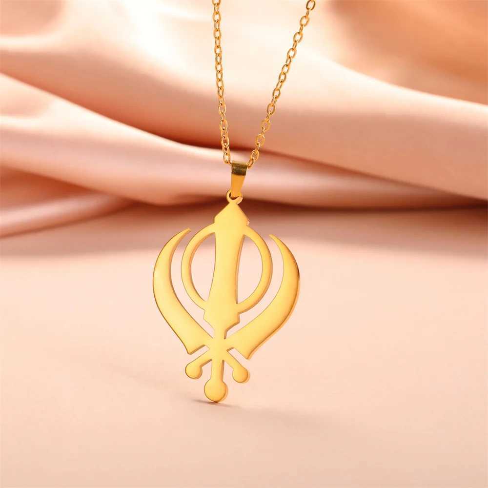 EUEAVAN Classic Sikhism Symbol Necklace for Women Men Stainless Steel Sikh Khanda Necklaces Religious Protection Amulet Jewelry W250618