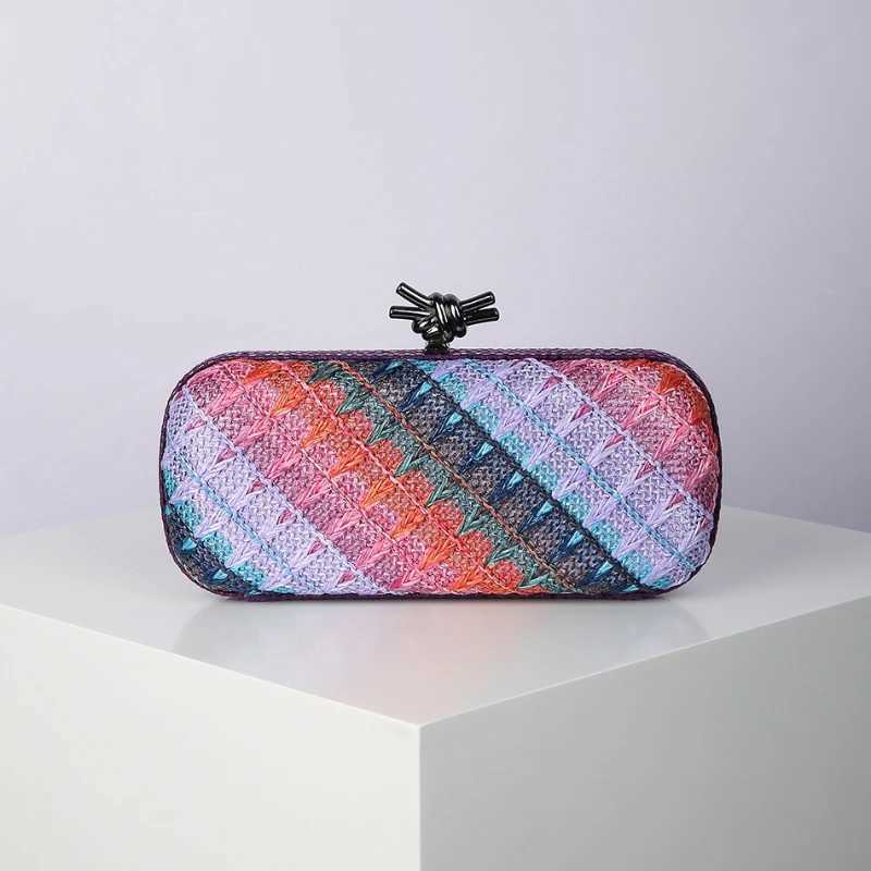 Fashion New Womens Straw Style Colorful Woven Clutch Bags Hand Weaving Summer Beach Bag Cross Chain Large Evening Purse Z250618