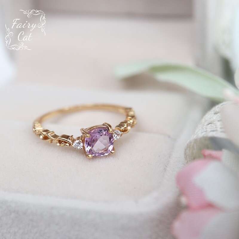 Little Sugar Cube Series Natural Amethyst Vine Hollow Luxury Ring Gold Plated Dreamy Cute Fresh Style for Women