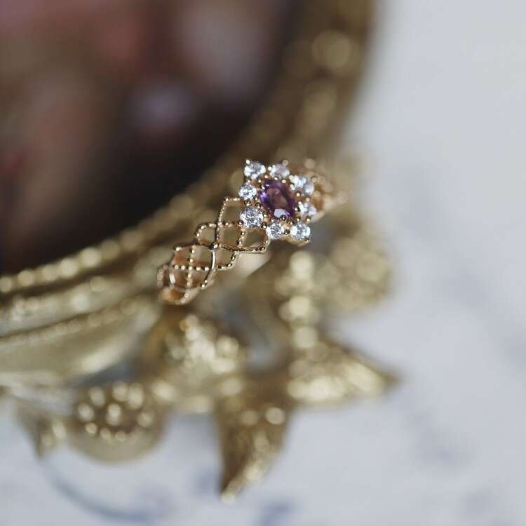 Medea Sweet and Exquisite Same Style Palace High Imitation Natural Amethyst Light Luxury Versatile Gold-Plated Ring