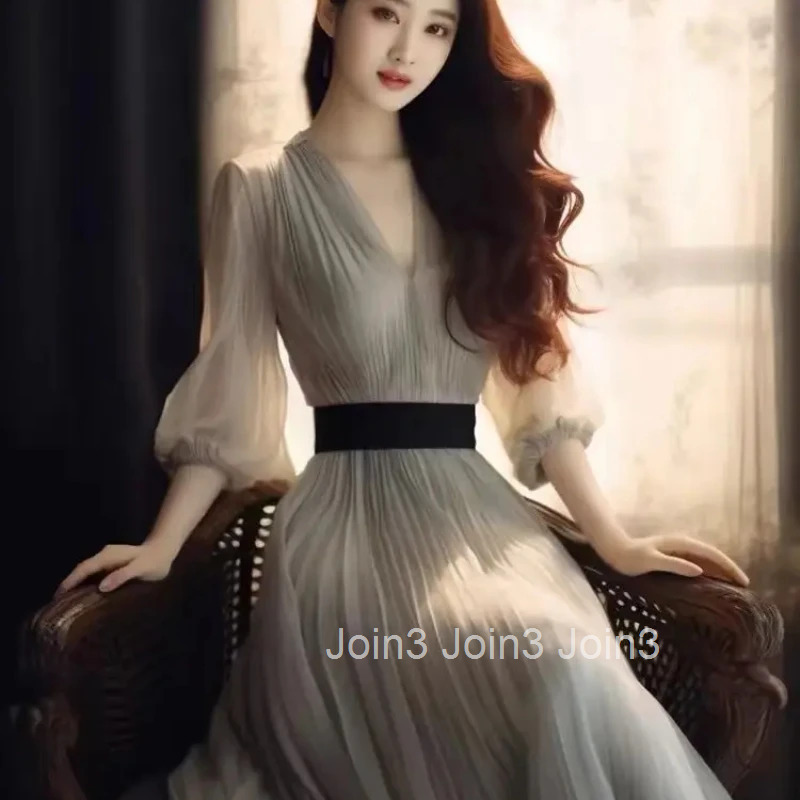 A Line Chiffon Female Dress Splicing Womens Long Sleeve Dresses Designer Clothes Cheap Casual Xxl Thic 2025 Fashion Clothing X