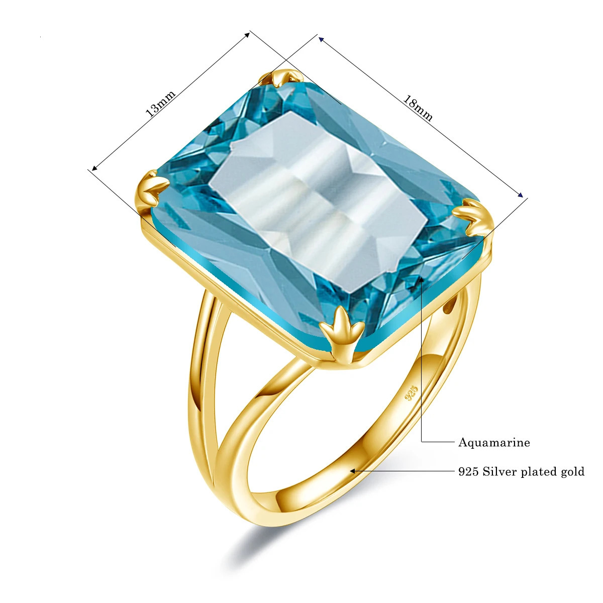 Classic Aquamarine Ring 925 Sterling Sliver Rings For Women Gold Plated Gemstone Vintage Party Gift Female Fine Jewelry 250603