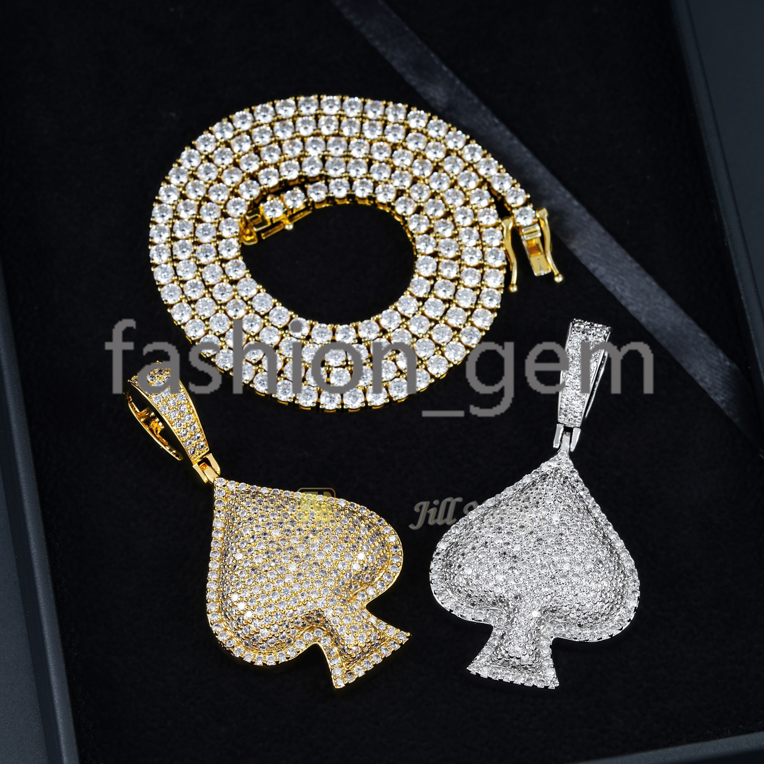 Ready to Ship Factories Wholesale Heart Pendant Ace of Spades Charms Gold Plated moissanite Stone Jewelry Hip Hop Rock Gifts Affordable