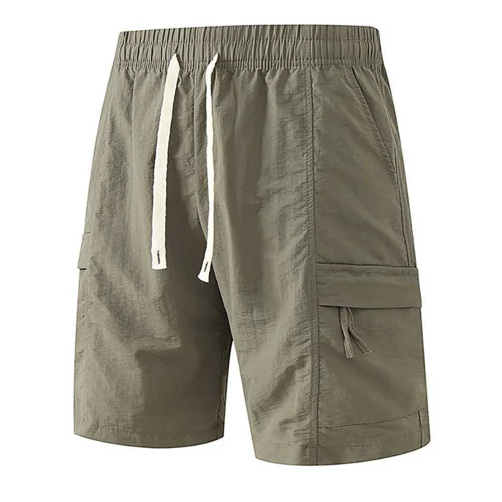 Summer New Mens Cargo Pants Ice Silk Breathable Shorts Elastic Waist Solid Color Cool Feeling Short Pants Fashion Streetwear XJ250618