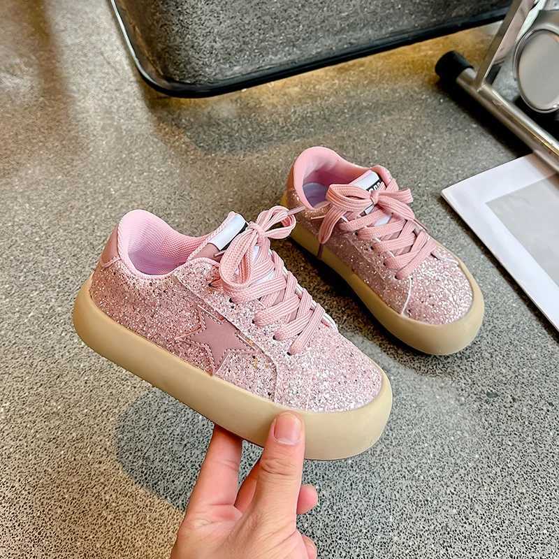 School Student Lace-up Sequins Star Casual Running Shoes Kids Sneakers Thick Sole Spring/Autumn Fashion New Round Head Popular Z250618