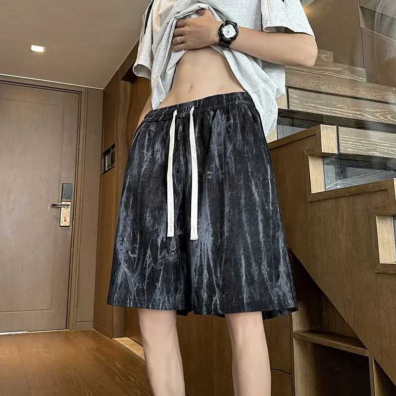 Casual Tie-dye Shorts Mens Trendy Brand Ice Silk Loose Personality Beach Sports Loose Five-point Pants XJ250618