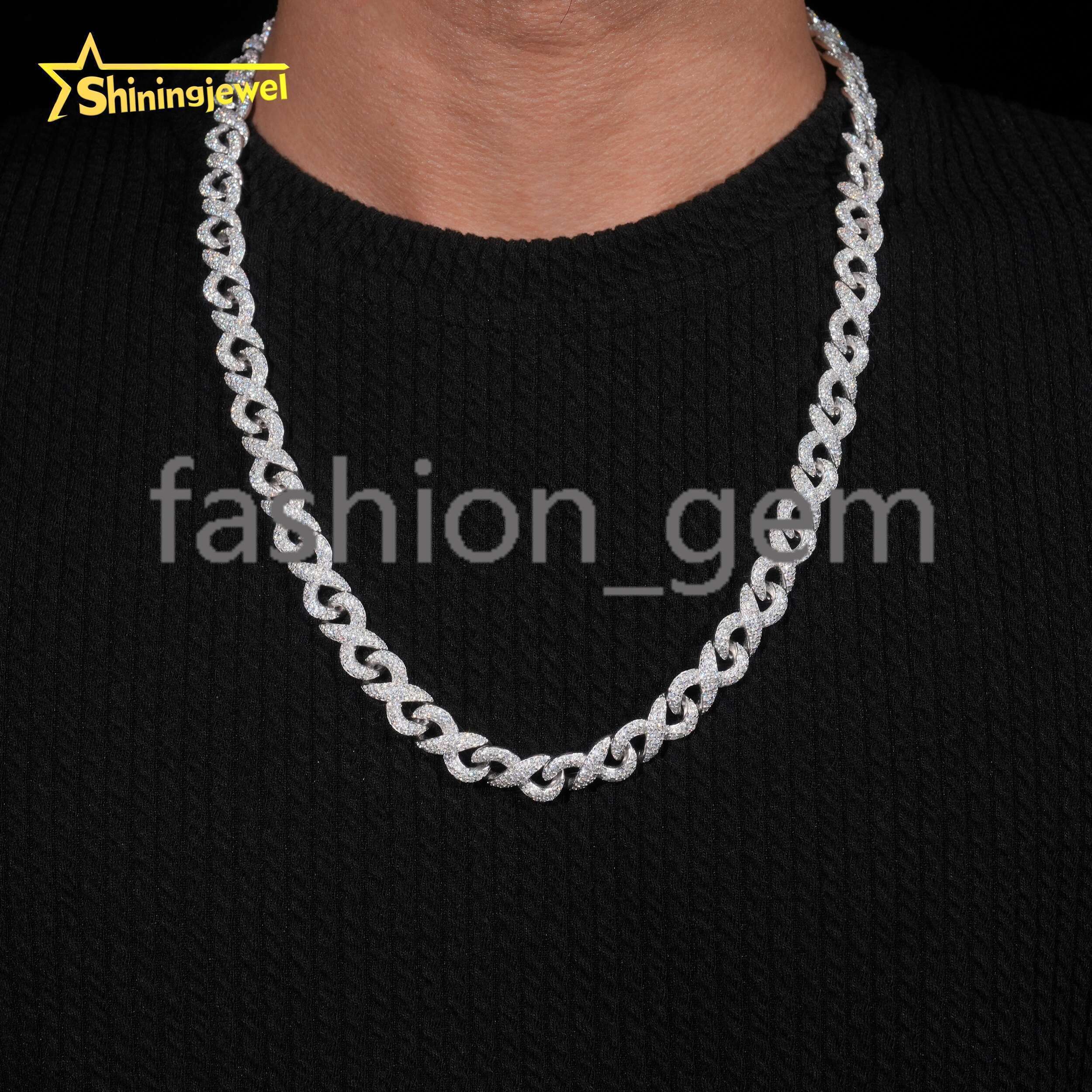 10mm Width 925 Solid Silver Iced Out Hip Hop Jewelry VVS D Moissanite Diamond Franco Cuban Link Chain Infinity Necklace Men