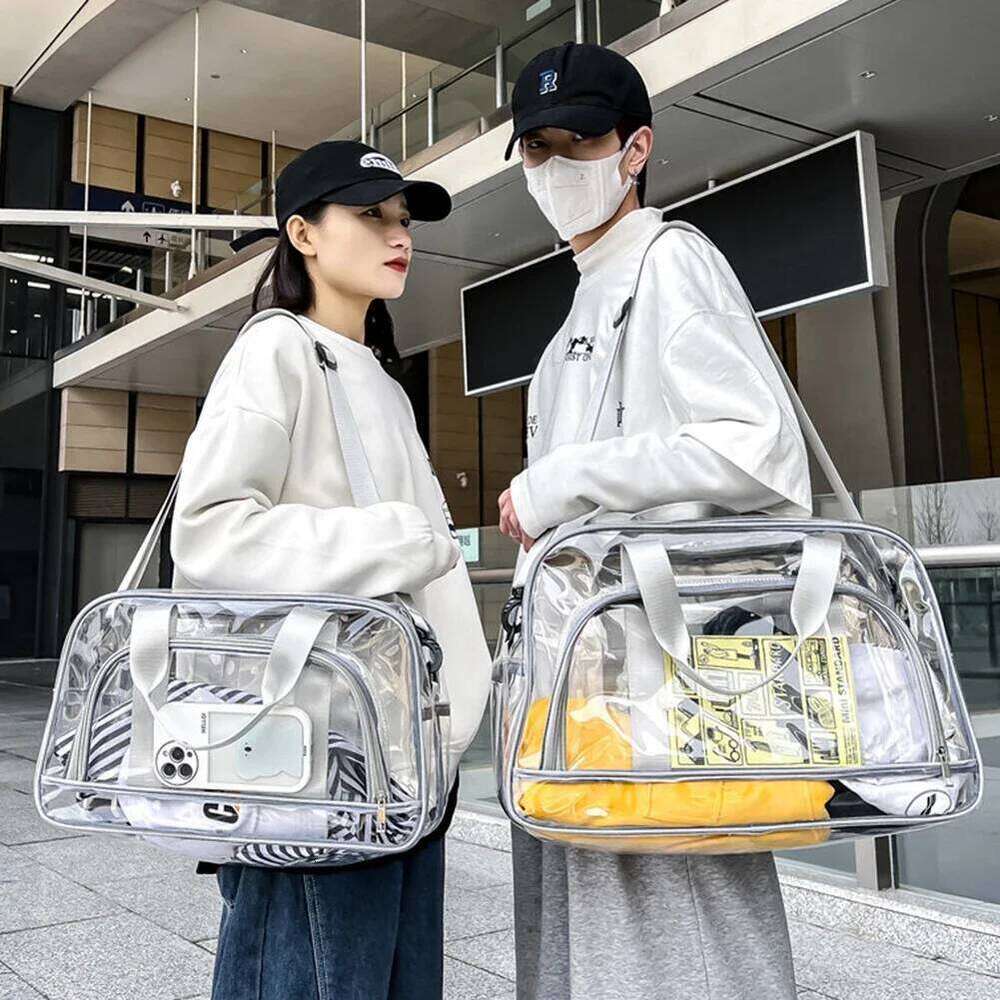 Transparent PVC Clear Duffel Women Men Travel Tote Handbag Waterproof Anti Theft Stadium Approved Sport Fiess Bag