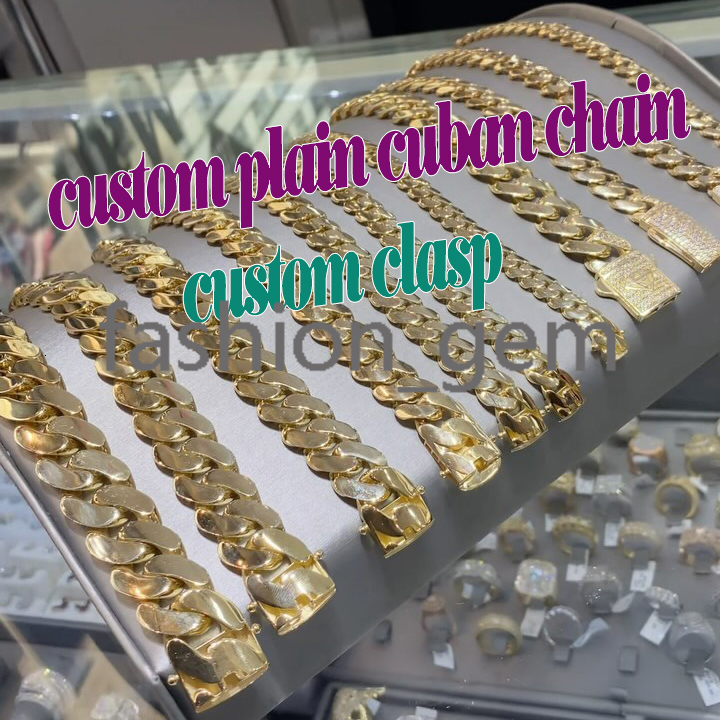 10mm Cuban Chains Custom Moissanite Clasp 10k 14k 18k Gold Plated 925 Sterling Silver Cuban Link Chain