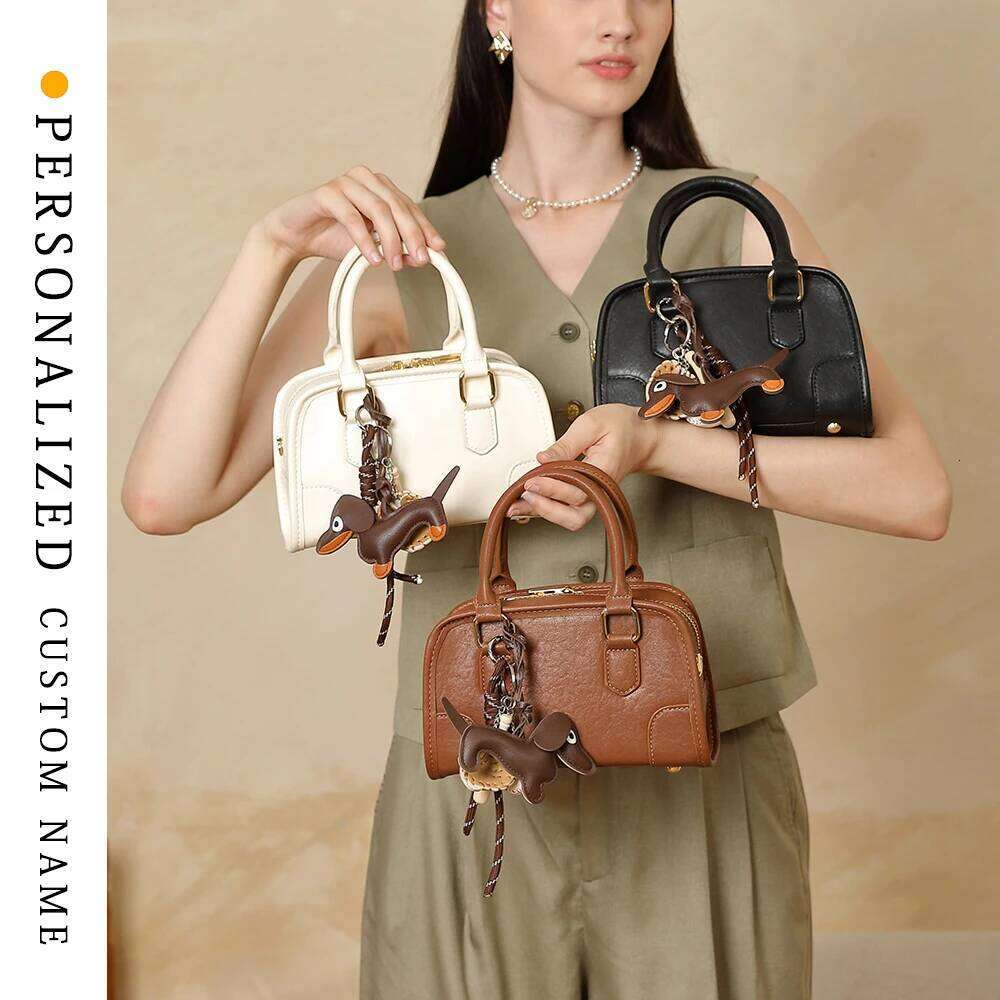 2025 New Second-Layer Cowhide Boston Women's Commuting Versatile Bowling Bag Niche Design Support Free Gold Stamping