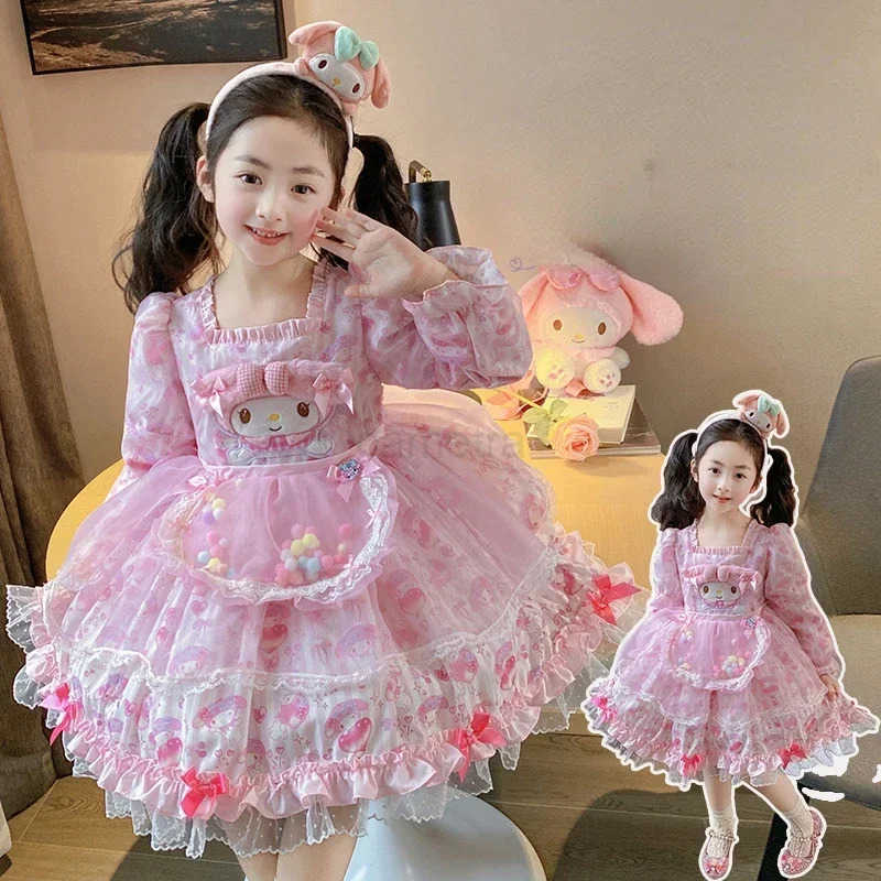 Sanrio Sanrio 2024 New My Melody Lolita Dress Kawaii Kids Girl Cosplay Clothing Cute Halloween Birthday Party Role Play Tutu Dress Gift XJ250618