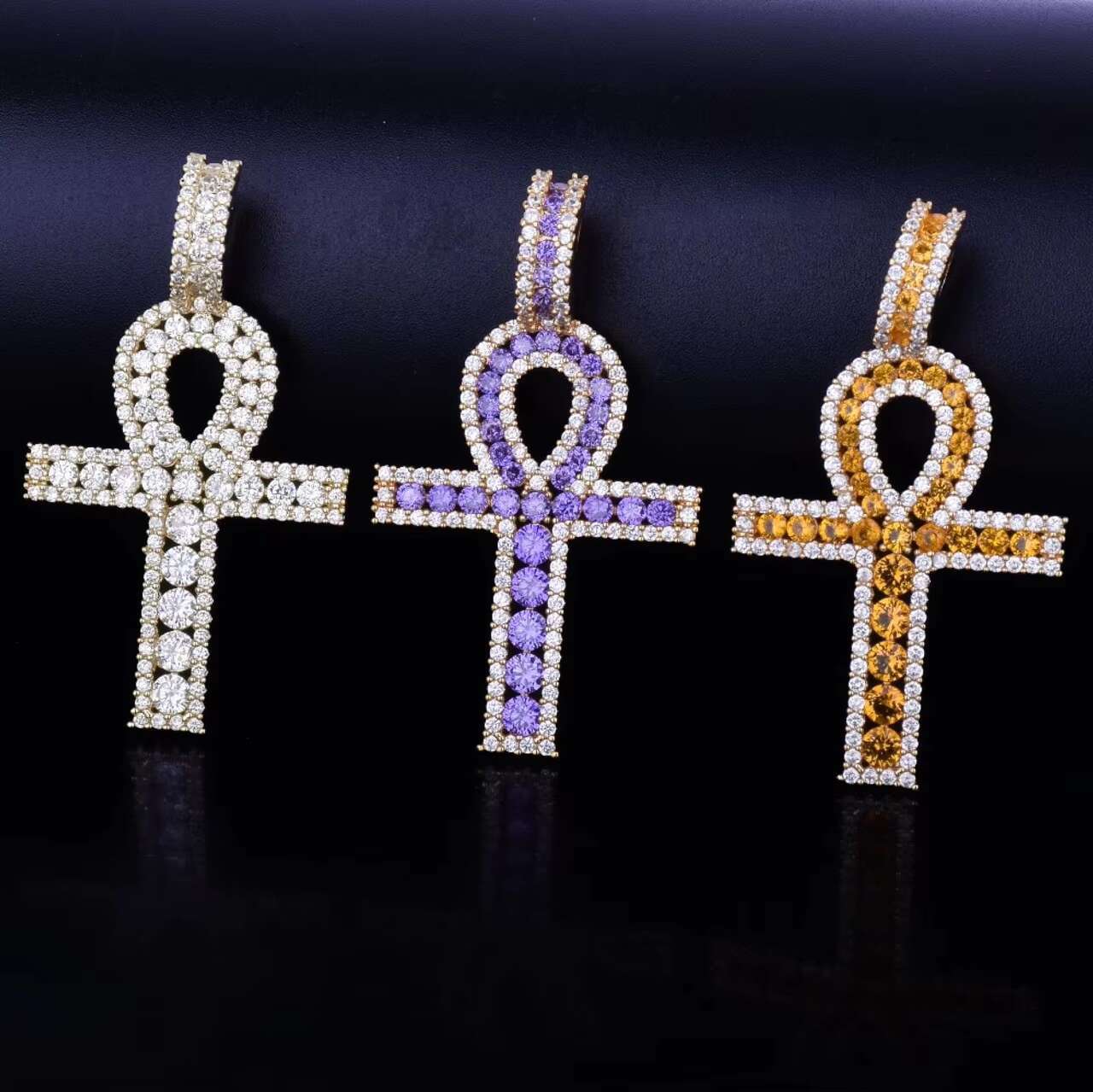 18KGold .925 Silver Filled Ancient Egyptian Ankh Cross Pendant Necklace Mens Womens Moissanite Charms Cultural African