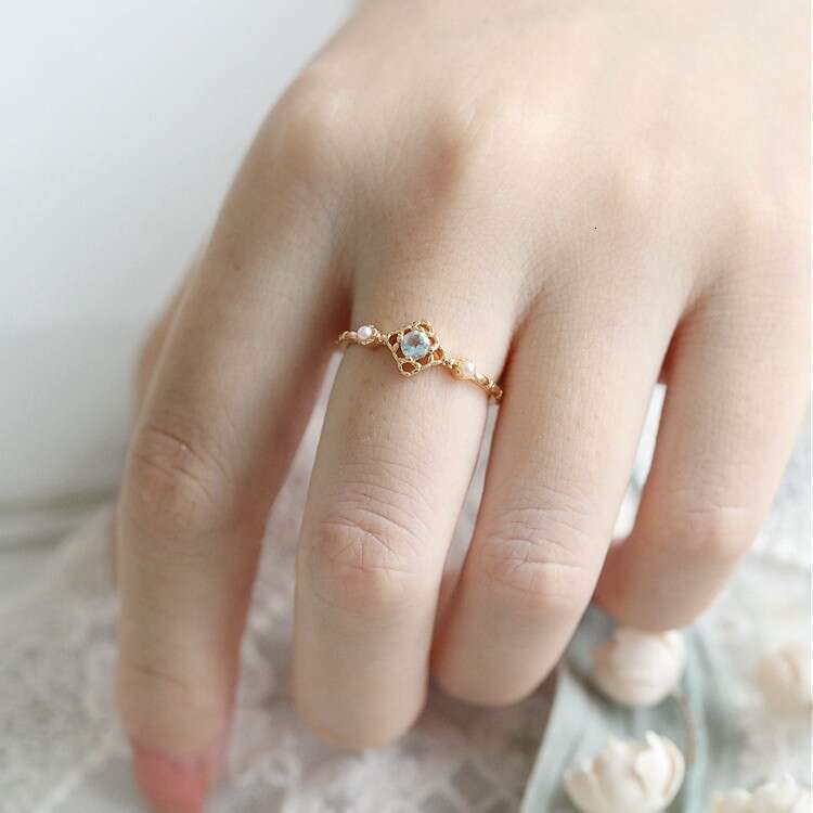 "Summer Solstice Blue" Premium Fresh High Natural Pearl Sky Blue Imitation Topaz Light Luxury Ring