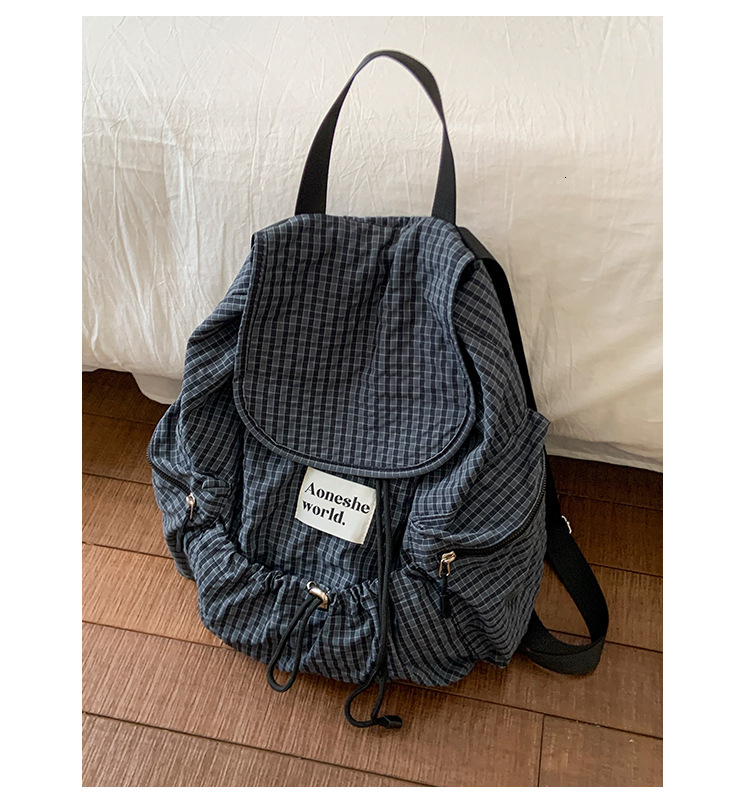 Free shipping designer Nylon Plaid Backpack for Women Niche Design 2025 New Large Capacity School Bag Lightweight Travel Korean Style Backpack