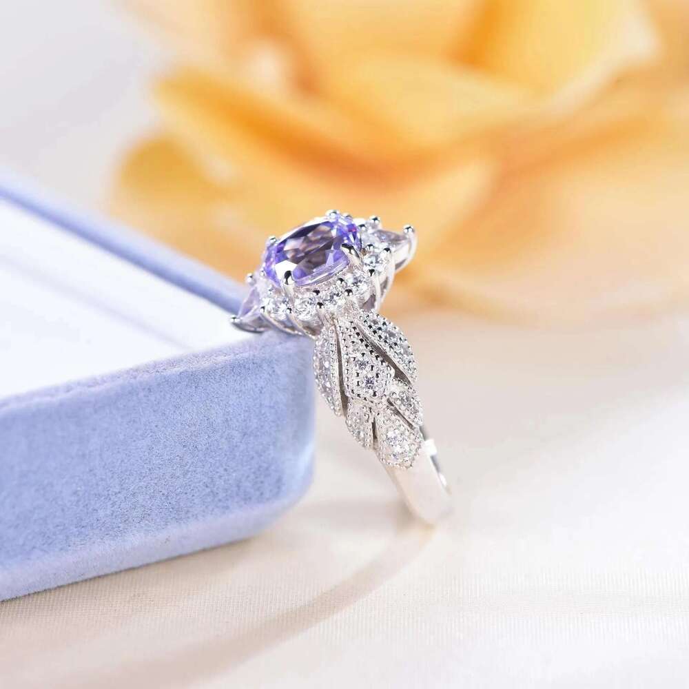 New Ultra Shiny Light Purple Zircon Luxury Cool High-end Temperament Same Style Open Ring