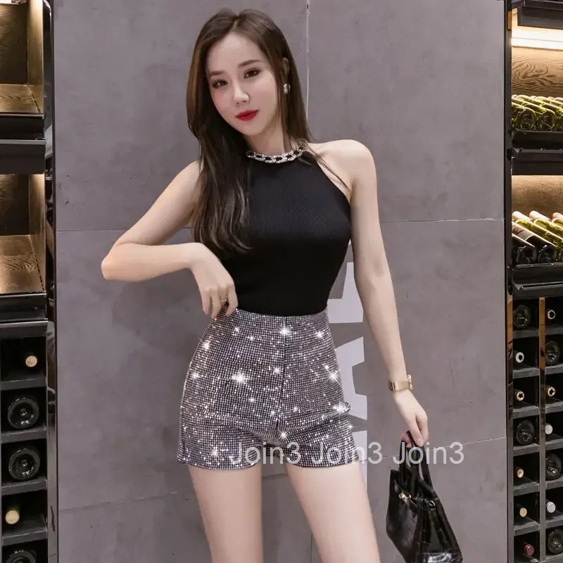 Shorts for Women Sequin Woman Short Pants with Rhinestones Black High Waist Kpop Y2k Vintage Cheap Outdoor Wholesale Stretchy XL