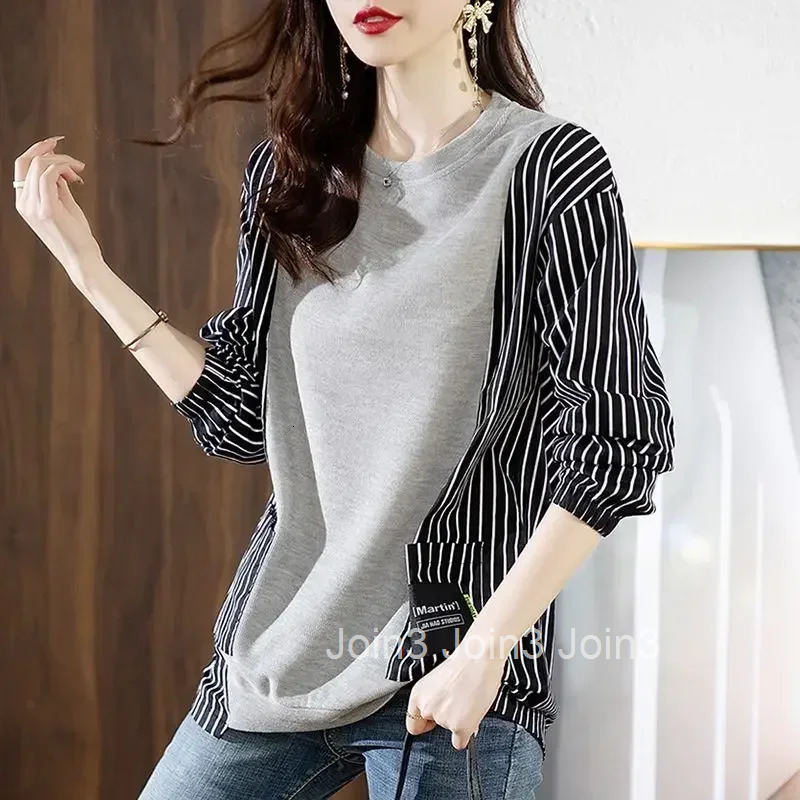 Thick Pullovers Cold Womens Sweatshirts Autumn and Winter Warm Striped Y 2k Vintage Female Top Korean Streetwear Y2k Basic Coat