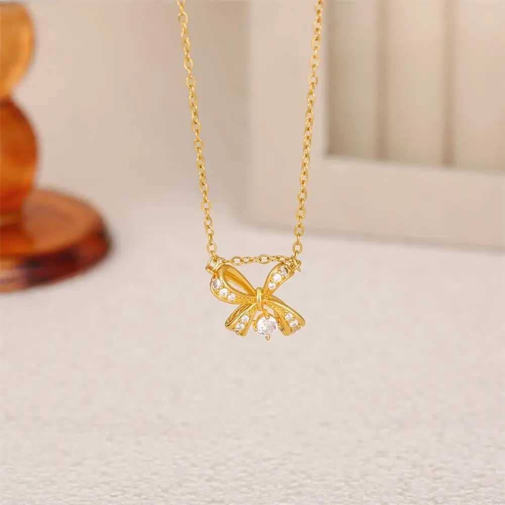 Delicate Butterfly Bowknot Pendant Necklace for Women 18K Gold Plated Waterproof CZ Zircon Bow Knot Choker Fashion Jewelry 2025 W250618