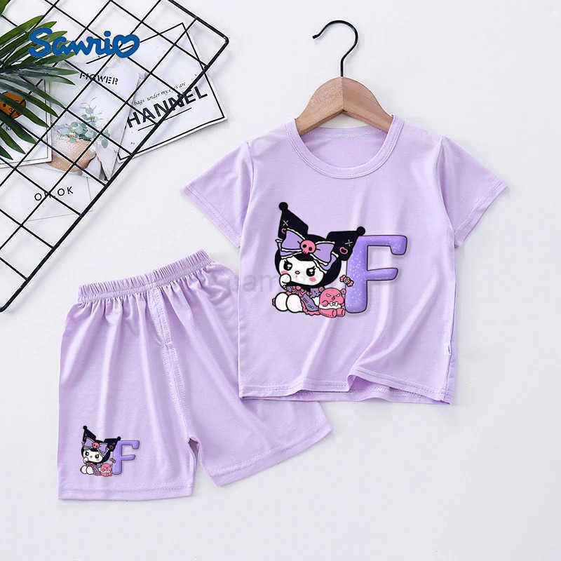 Sanrio Kuromi Sanrio Summer Childrens Pajamas Set Cute Anime Cartoon Kids Pajamas Boy Girl Sleepwear Short-Sleeved Pants LoungewearXJ250618XJ250618