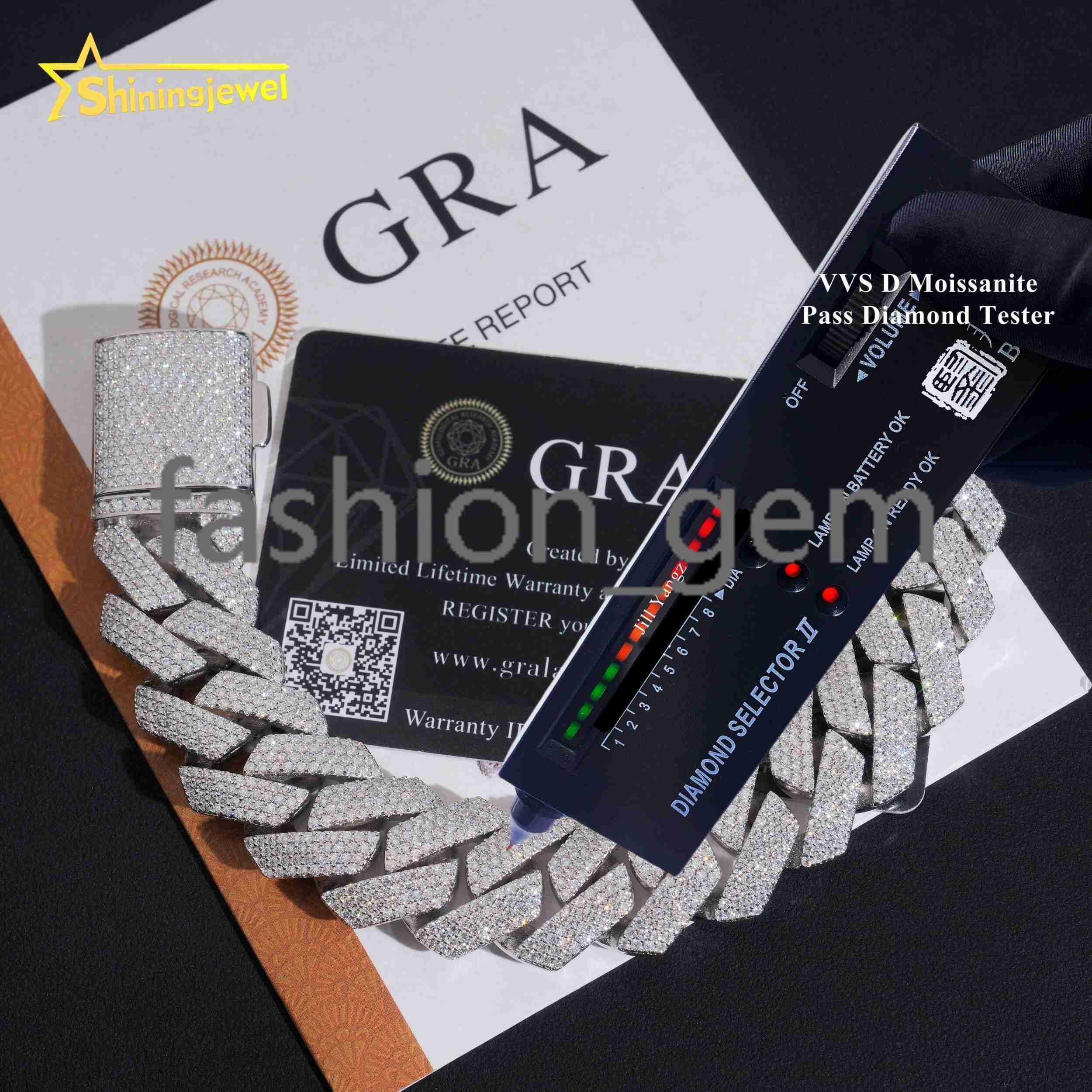 Heavy 20mm Prong Chain 4 Row Moissanite Cuban Bracelet Necklace Custom Hip Hop Diamond Cuban Links Cuban Chain Moissanite