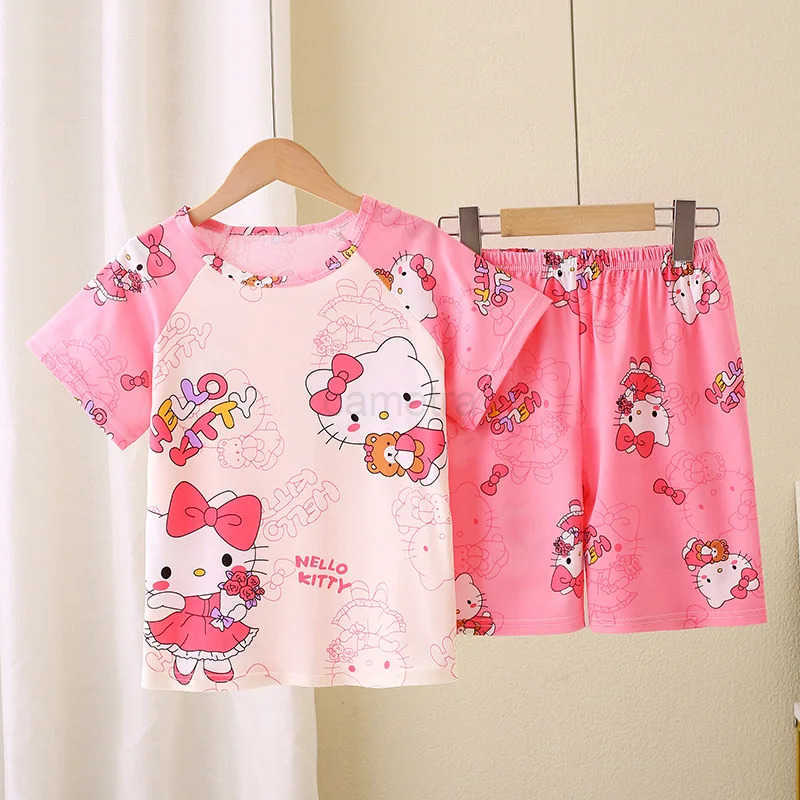 Sanrio Summer Childrens Pajamas Short Sleeve Girls Cartoon Big Boys Home Furnishing Set XJ250618XJ250618