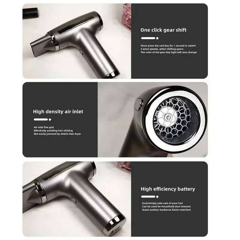 High Speed 11000RPM 4 in 1 Wireless Hair Multifunctional Air Duster Travel USB Rechargeable Only Cold Wind Blow Dryer