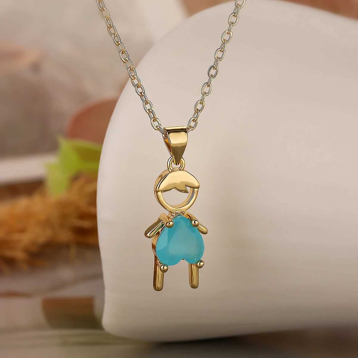 INS Design Girl/Boy Pendant Necklace For Wen GirlsStainl Steel Chain Cubic Zirconia Accories Party Daily JewelryC250617