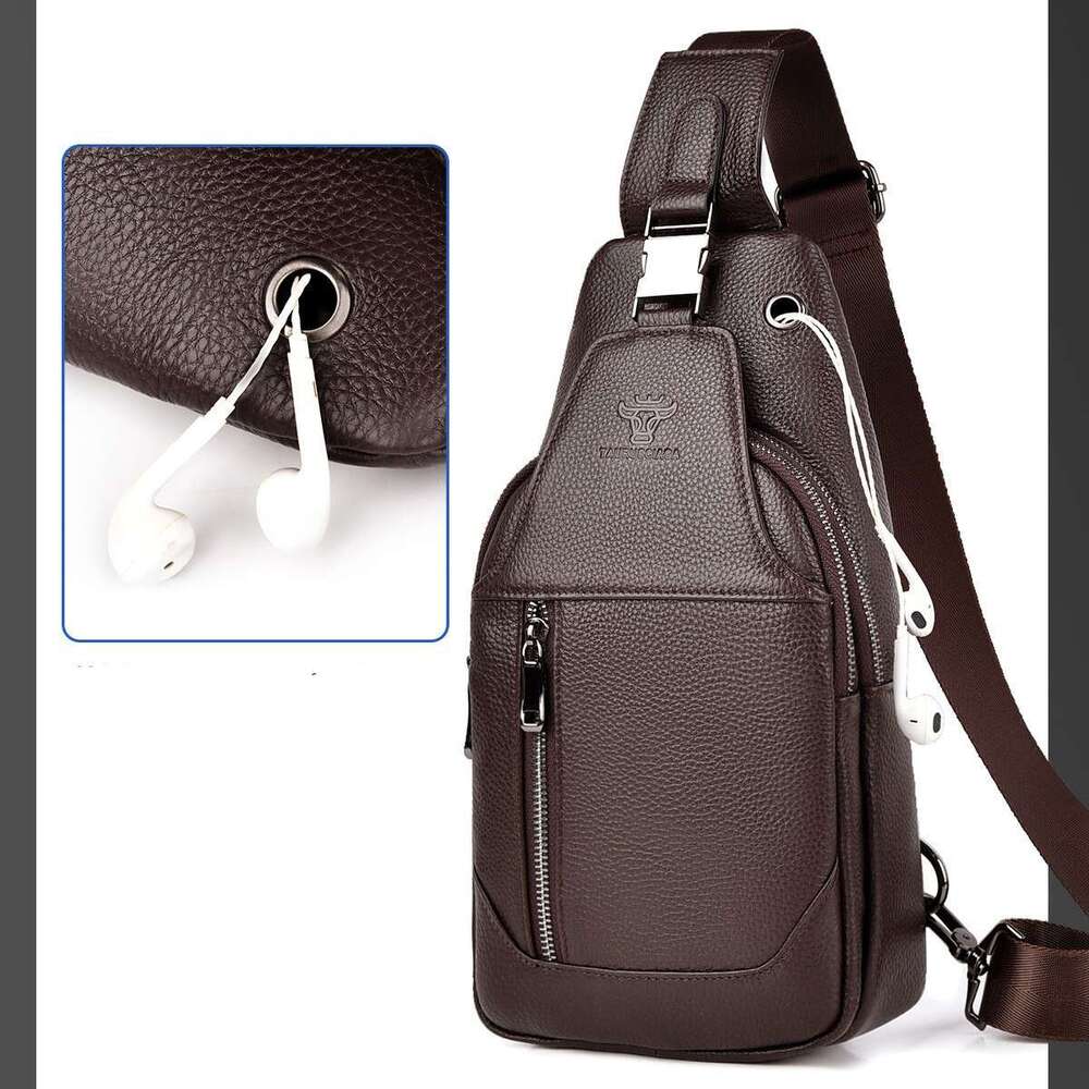 Men's Crossbody Genuine Leather Litchi Texture High-end Business Shoulder Multifunctional Chest cross bag First Layer Cowhide Small for Men mini 