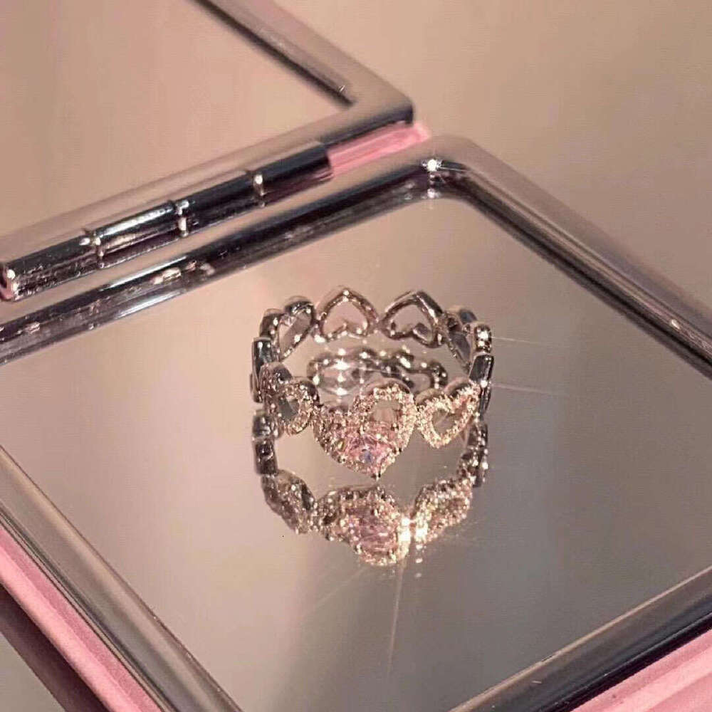 New Irregular Heartbeat Love Birthday Party Women's Internet Celebrity Style Pink Diamond Heart-shaped Open Ring