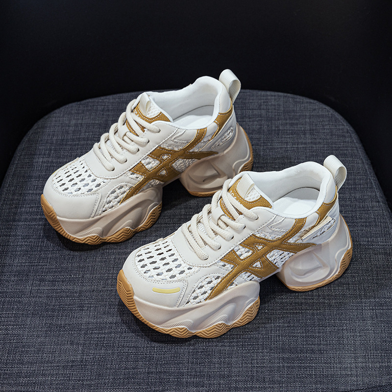 Dad Sneakers Woven Mesh 2025 Summer New Thick Sole Hidden Heel Explosion Version Casual Fashion Versatile Women's Shoes ddmythur