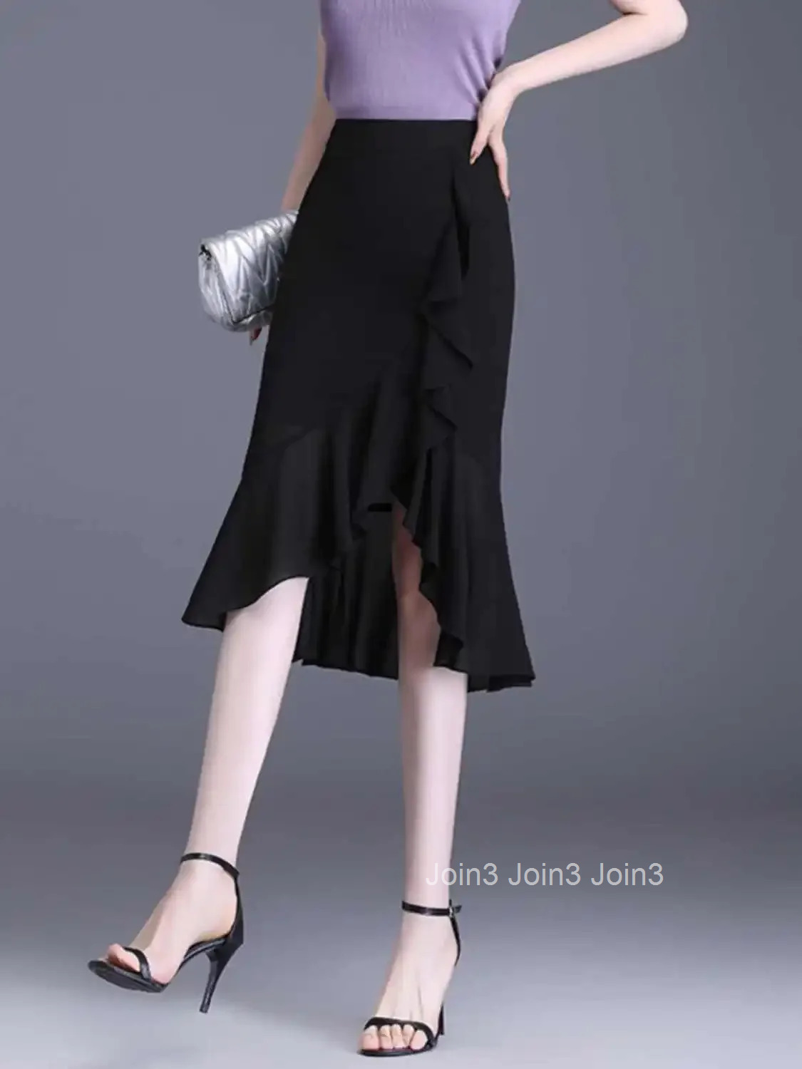 Ruffle High Waist Woman Skirt Midi Chiffon Tight Skirts for Women Purple Wrap Korean Style Clothing Sales Quality Summer 2025 V