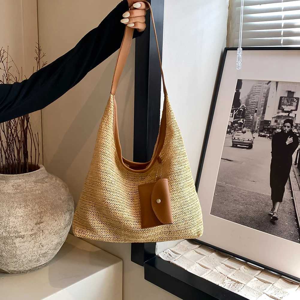 Wen Str Tote Bag Wear Resist Hand Woven Shoulder Bag Large Capacity Shoulder Bag Handbag Leisure Bag with Mahing Cluh B250618