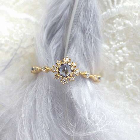 Dream Gate" Gentle Purple Blue Wave Lace Edge Micro Paved Pointed Zircon Luxury Starry Sky Ring