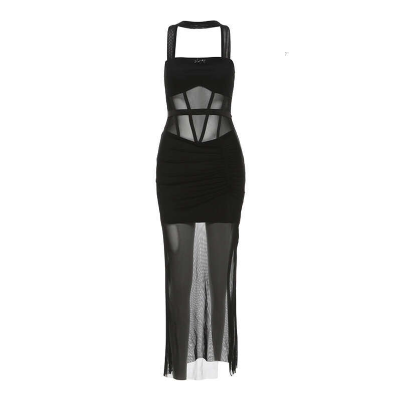 Summer New Women's Solid Color Slim Fit High Waist Fashion Off-Shoulder Halter Dress B5