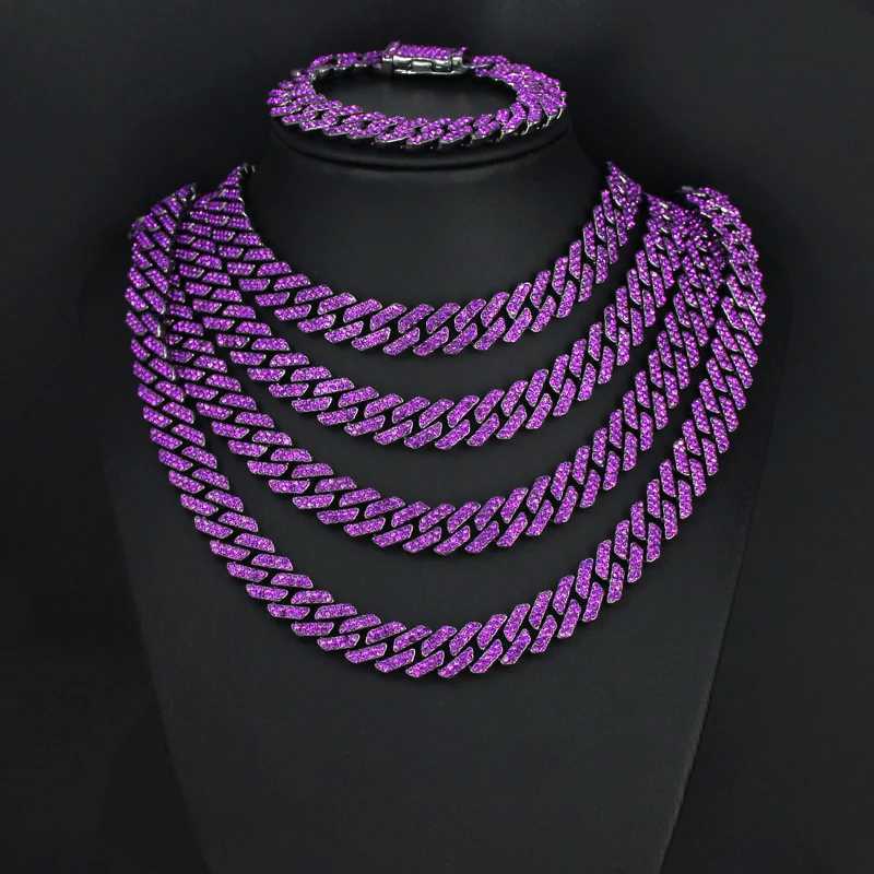New Arrival HipHop Men Wen Cuban Chain Necklaces Black Color Plated Purple Rhinestone Necklace Fashion Jewelry Rpers GiftsC250617