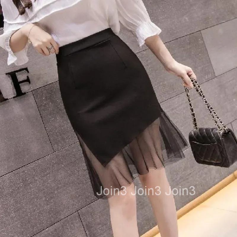 Mesh Woman Skirt Patchwork Tight High Waist Black Tulle Wrap Midi Aesthetic 2025 Trend Clothing Cheap New in V Skirts for Women