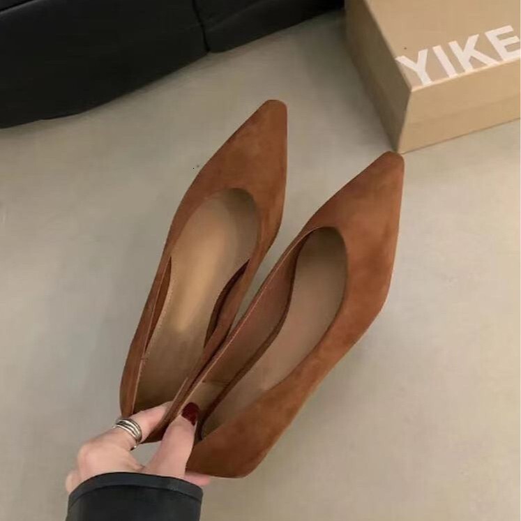 2025 New Slip-On Loafers for Women Versatile Autumn Winter Pointed Toe Brown Breathable Kitten Heels Low Heel High-End Feel ddmythur