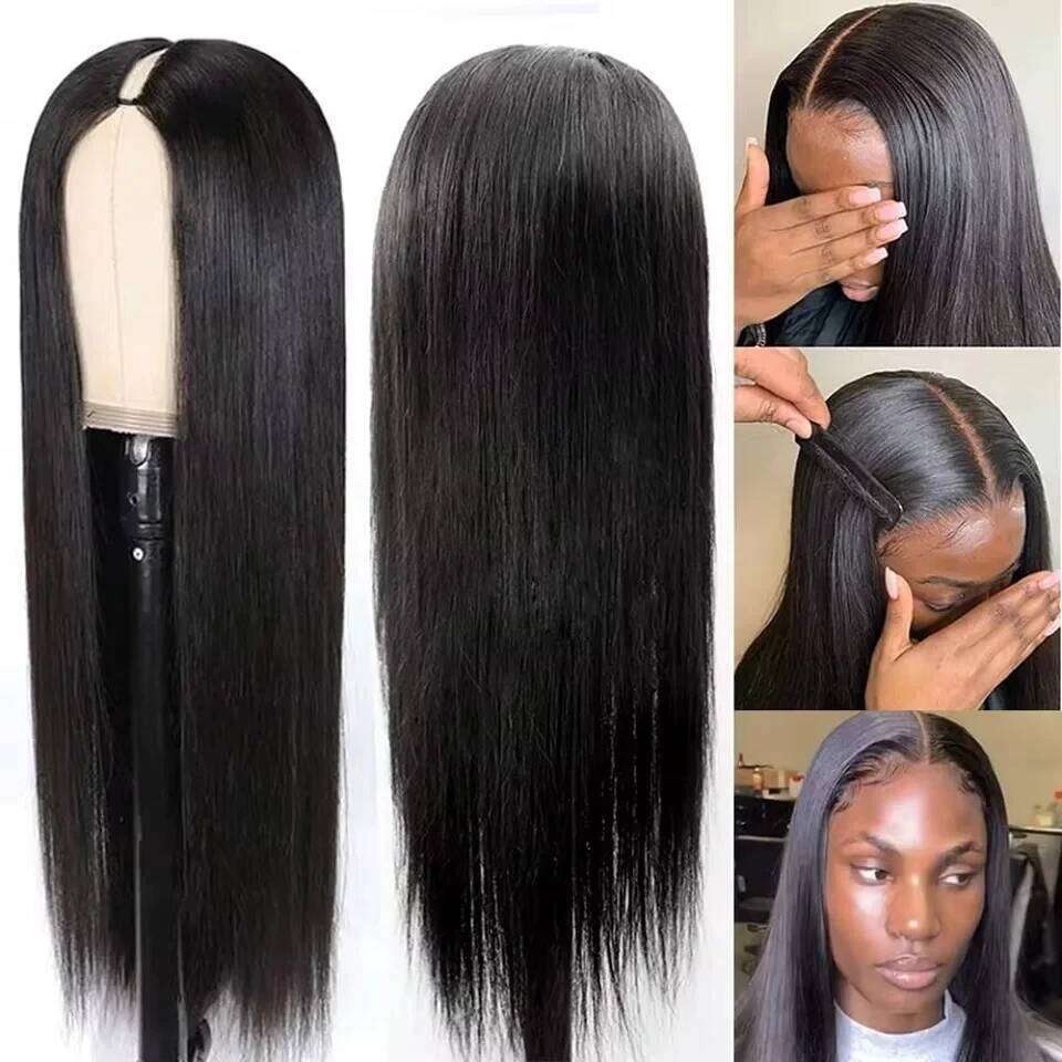 250 Density Straight V part 16-34Inches Upgrade Brazilian Glueless Wigs For Women 100% Human Hair Head Clip In Half Wig