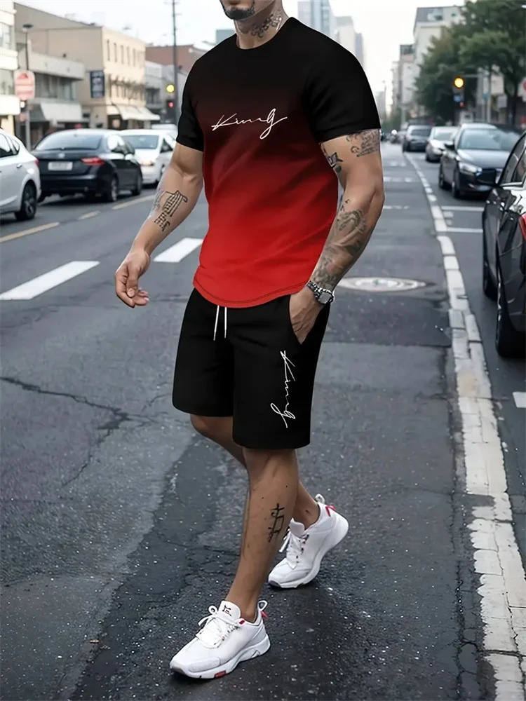 Mens Outfit Summer Short Sleeve T Shirt Set Fashion 2 Piece Sportswear 3D Printed Casual shorts Sweatshirt Tracksuit 250618