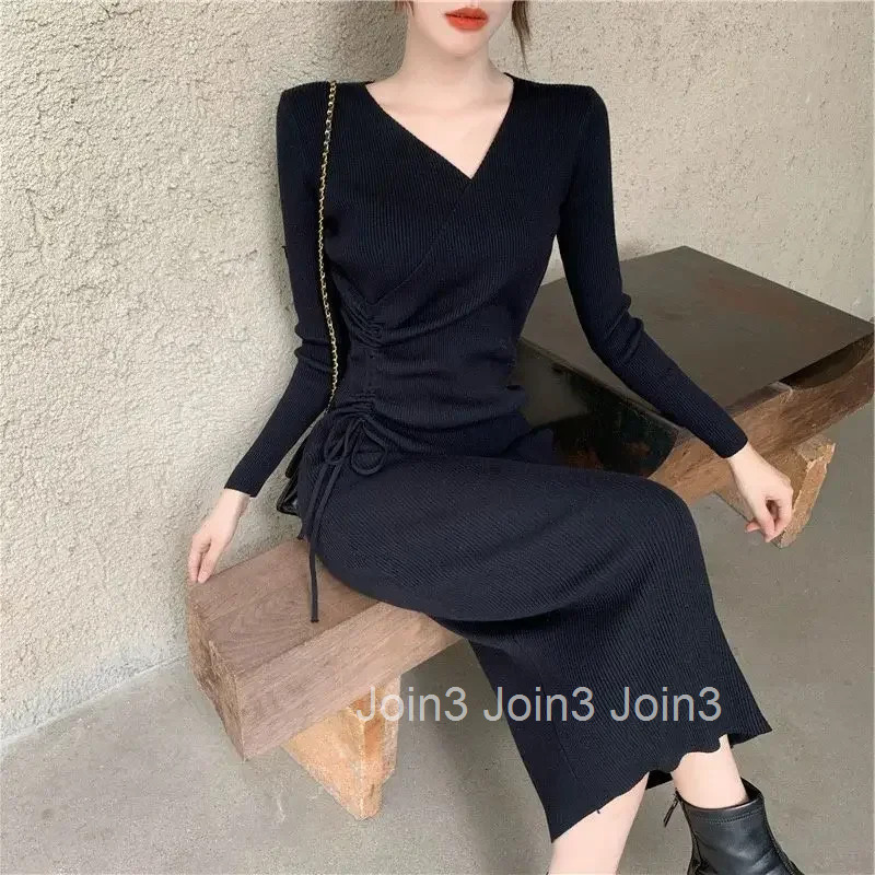 V Neck Womens Crochet Dresses Cover Up Korean Style Knee Length Female Knit Dress Midi Outfits Elegant and Pretty Chic Luxury G