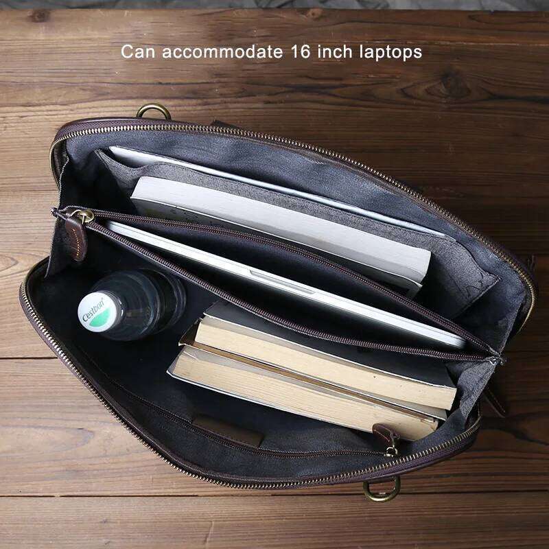 Retro Top Layer Cowhide Briefcase For Men's Business Fashion Genuine Leather Crossbody Handbag 15 Inch Computer Bag JLFGPJ
