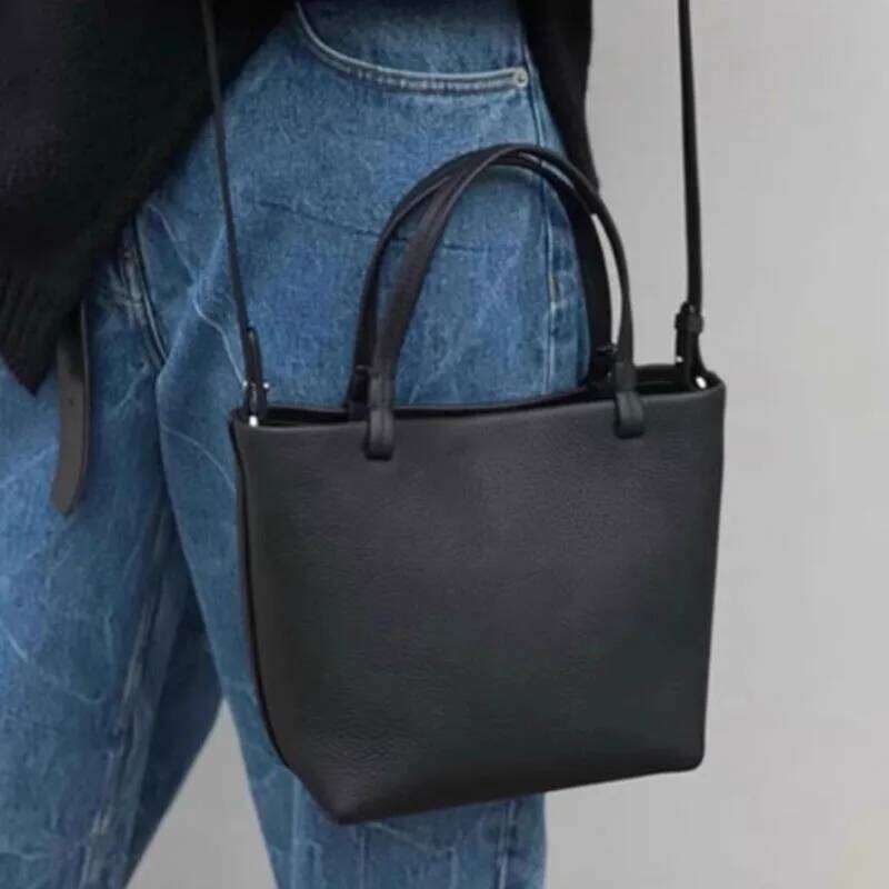 New Fashion Leather Small Women's Handheld Bucket Bag, Commuter Large Capacity Lychee Pattern Single Shoulder Crossbody Bag