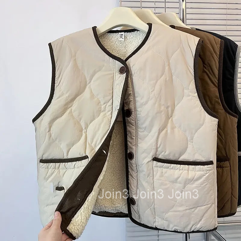 Lady Giletes Half Lightweight Padded Short Cold Coats on Sale Womens Lamb Plush Vests Warm Casual Winter Clothing Insulated