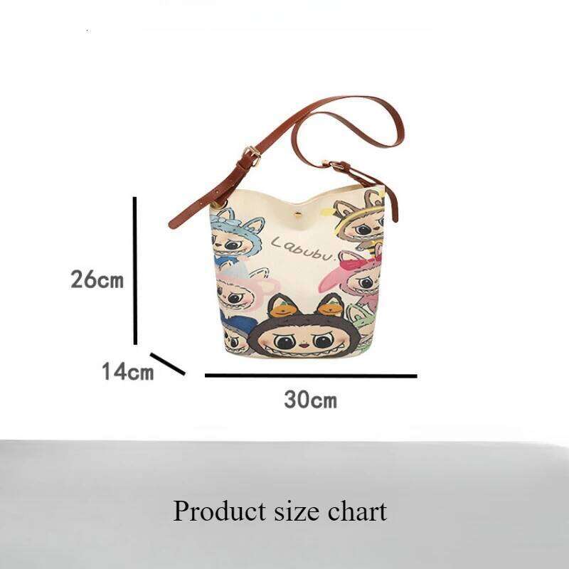 Labubu Bag Cartoon LABUBU Canvas For Students Large Capacity Commuting One Shoulder Bucket Crossbody Bag Anime Gift