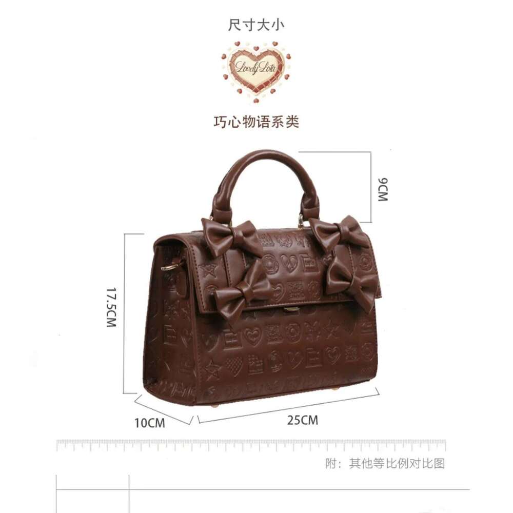 Original Lolita Sweetheart Chocolate Knurling Boston Handbag Sweet Girl Japanese Cute Retro Bow Shoulder Messenger Bag