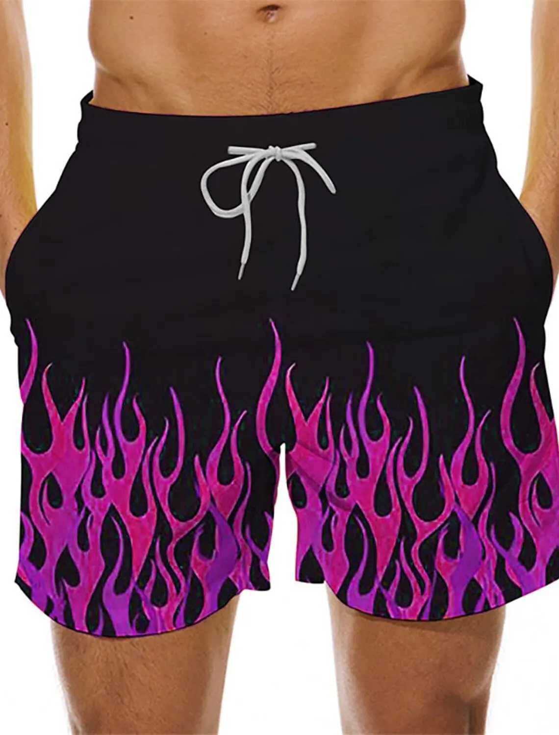 Colorful Flame Shorts Mens 3D Printed Swimwear 2024 Summer Fashion Swim Shorts Beach Tennis Shorts Sports Fitness Ice Shorts XJ250618