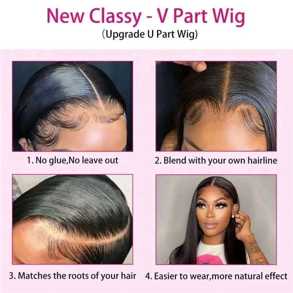 250 Density Straight V part 16-34Inches Upgrade Brazilian Glueless Wigs For Women 100% Human Hair Head Clip In Half Wig
