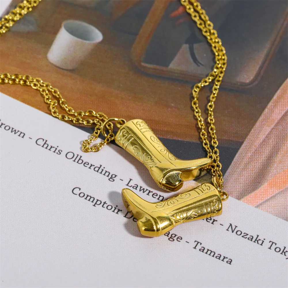 Stainless Steel Golden Color Western Cowboy Boots Pendant Necklace for Women Link Chains Collar Necklaces Cowgirl Gifts W250618
