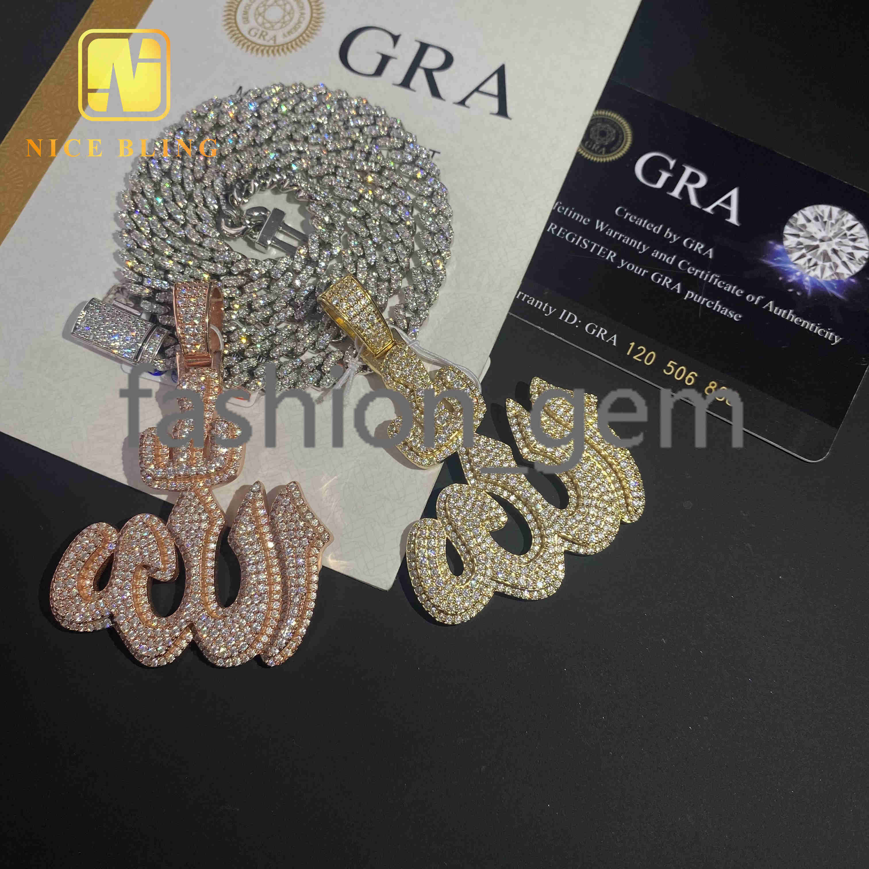 Pass Diamond Tester Custom Hip Hop Moissanite Diamond Jewelry Ice Out 925 Sterling Silver VVS Moissanite Fire Allah Pendant