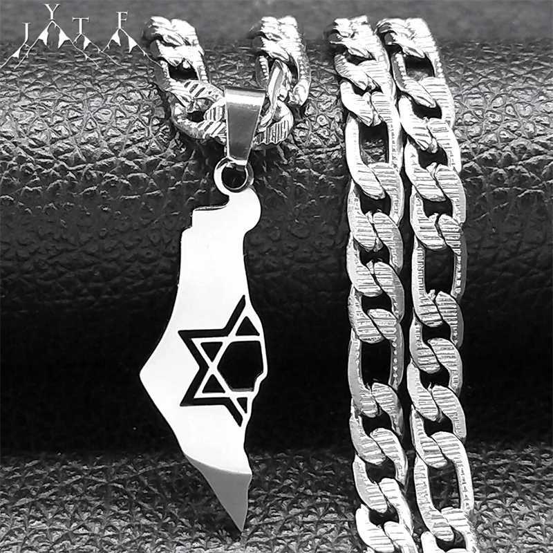 Israel Hexagram Magen Star of David Country Map Pendant Necklace for Men Women Stainless Steel Chain Necklaces Jewelry NXS05 W250618